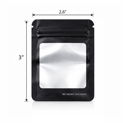 50 Pack – 3.5g Solid Color Mylar Bags with Square Window - Black