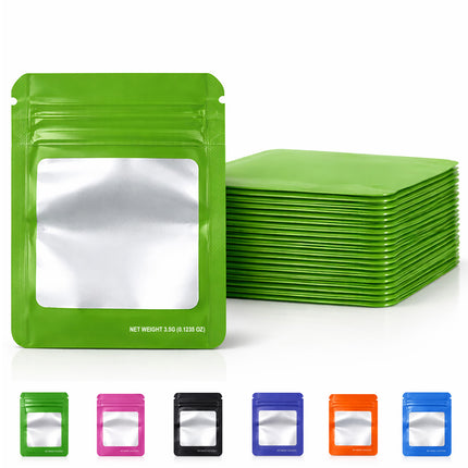 50 Pack – 3.5g Solid Color Mylar Bags with Square Window - Green