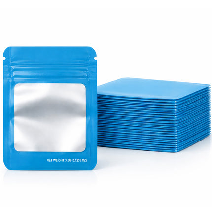 50 Pack – 3.5g Solid Color Mylar Bags with Square Window - Light Blue