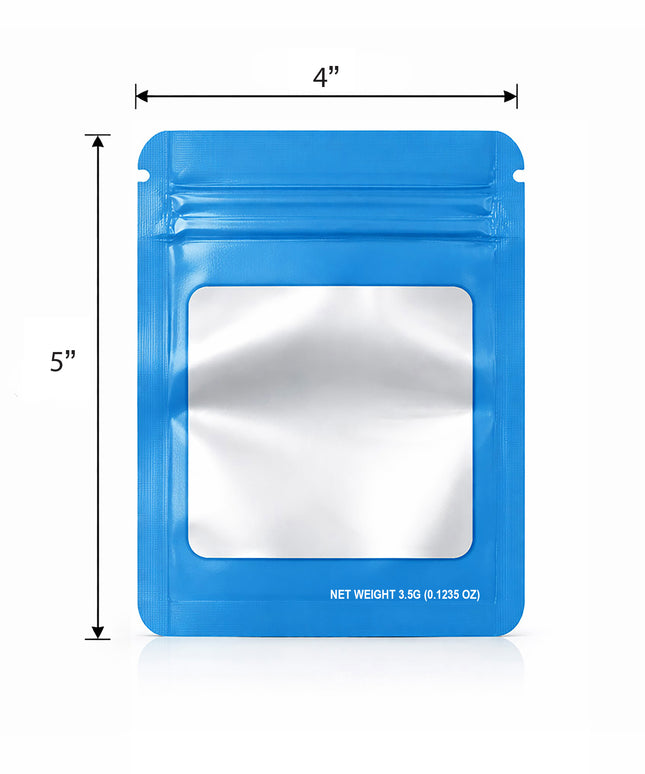 50 Pack – 3.5g Solid Color Mylar Bags with Square Window - Light Blue