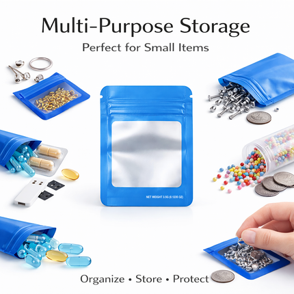 50 Pack – 3.5g Solid Color Mylar Bags with Square Window - Light Blue