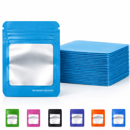 50 Pack – 3.5g Solid Color Mylar Bags with Square Window - Light Blue