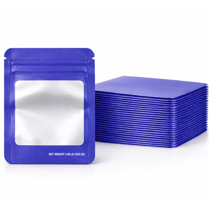50 Pack – 3.5g Solid Color Mylar Bags with Square Window - Purple