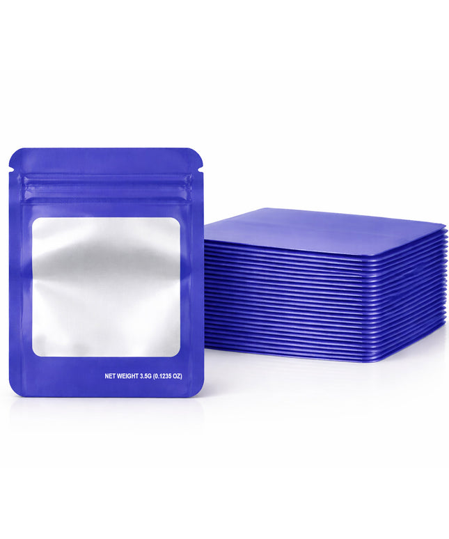 50 Pack – 3.5g Solid Color Mylar Bags with Square Window - Purple