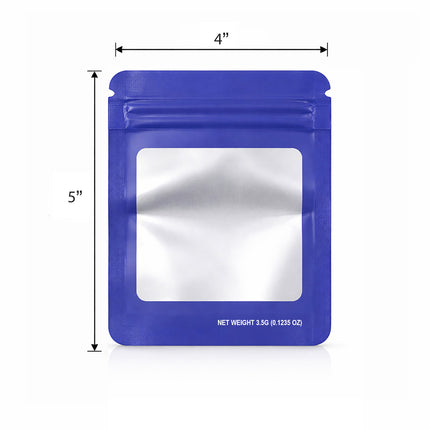 50 Pack – 3.5g Solid Color Mylar Bags with Square Window - Purple