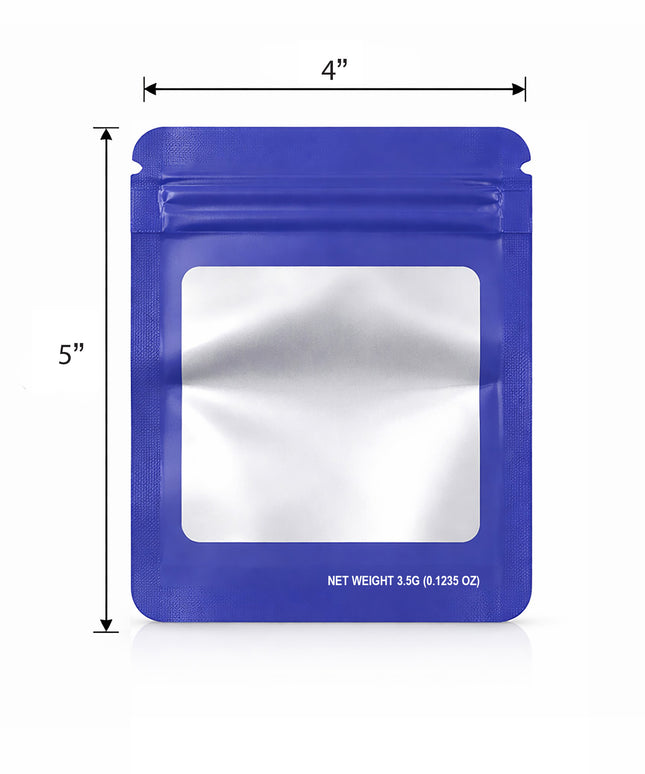 50 Pack – 3.5g Solid Color Mylar Bags with Square Window - Purple