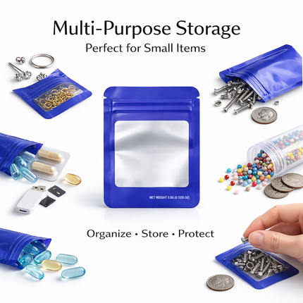 50 Pack – 3.5g Solid Color Mylar Bags with Square Window - Purple