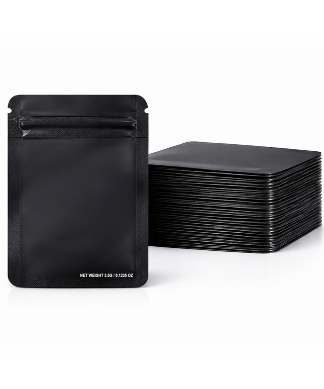 50 Pack – 3.5g Solid Color Mylar Bags Plain No Window - Metallic Black