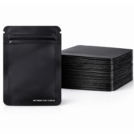 50-Pack 3.5g Solid Color Mylar Bags – Black