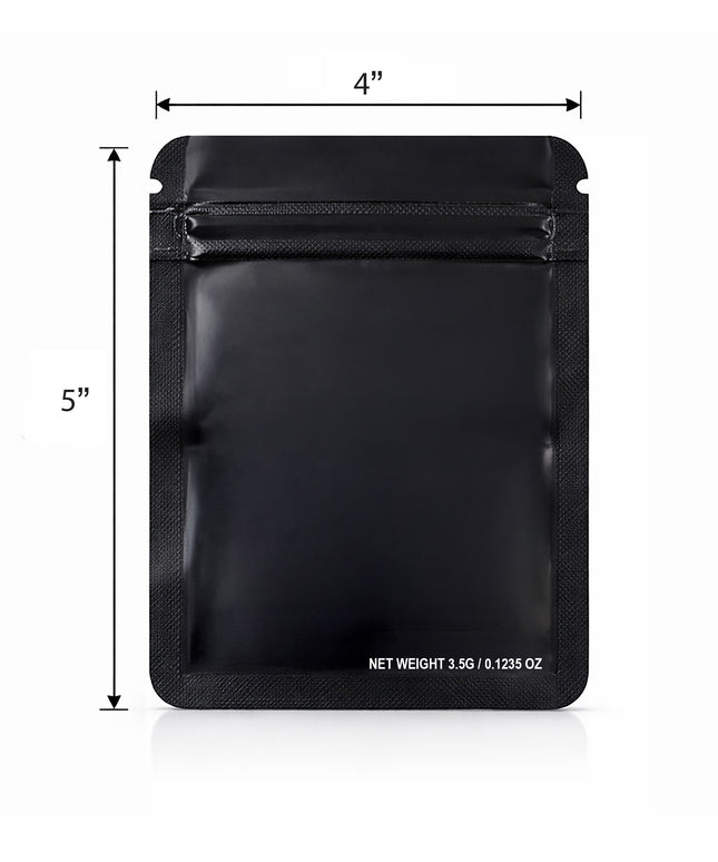 50 Pack – 3.5g Solid Color Mylar Bags Plain No Window - Metallic Black