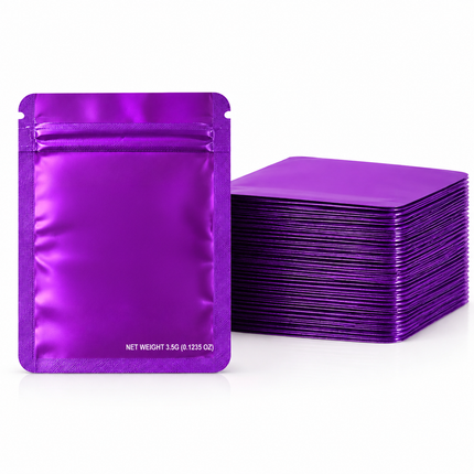 50-Pack 3.5g Solid Color Mylar Bags – Metallic Purple