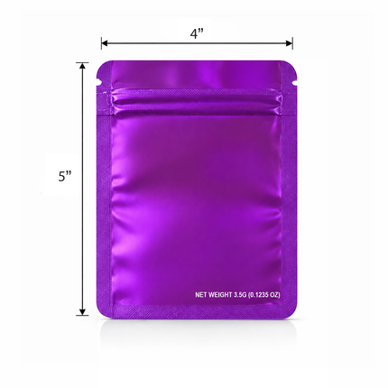 50 Pack – 3.5g  Small (4"x5") Solid Color Mylar Bags - 12 Color Options