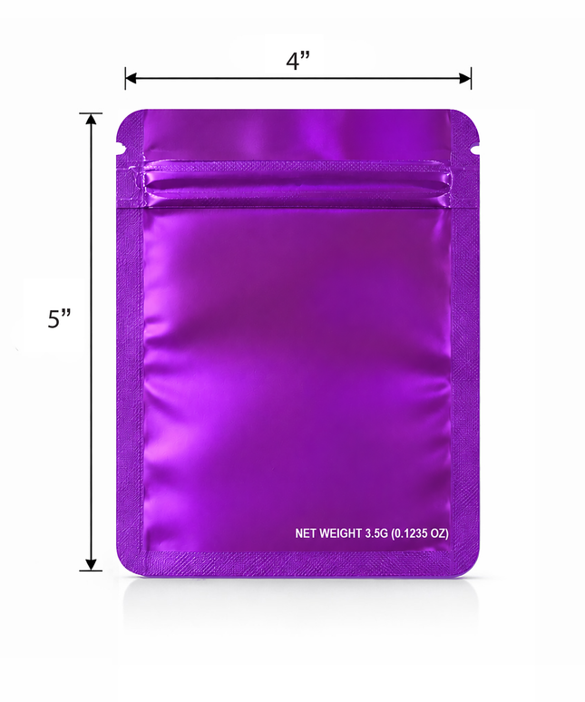 50 Pack – 3.5g Solid Color Mylar Bags Plain No Window - Metallic Purple