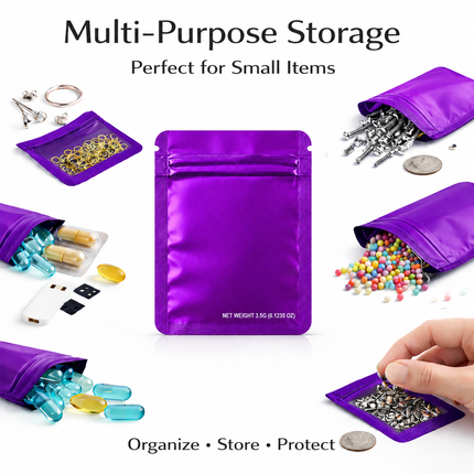 50 Pack – 3.5g Solid Color Mylar Bags Plain No Window - Metallic Purple