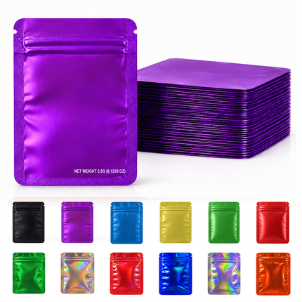 50 Pack – 3.5g Solid Color Mylar Bags Plain No Window - Metallic Purple