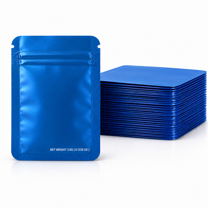 50 Pack – 3.5g Solid Color Mylar Bags Plain No Window - Metallic Blue