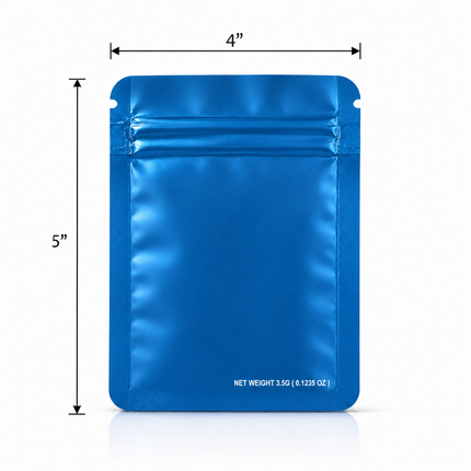 50 Pack – 3.5g Solid Color Mylar Bags Plain No Window - Metallic Blue