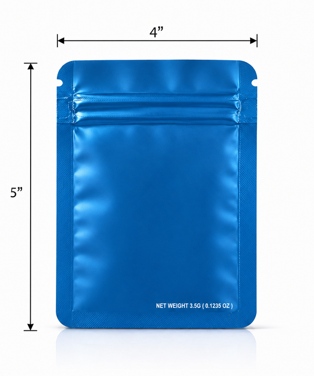 50 Pack – 3.5g Solid Color Mylar Bags Plain No Window - Metallic Blue