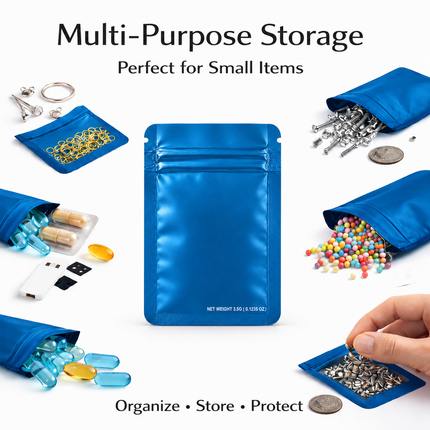 50 Pack – 3.5g Solid Color Mylar Bags Plain No Window - Metallic Blue