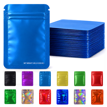50 Pack – 3.5g Solid Color Mylar Bags Plain No Window - Metallic Blue
