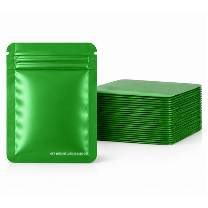 50 Pack – 3.5g Solid Color Mylar Bags Plain No Window - Metallic Forest Green