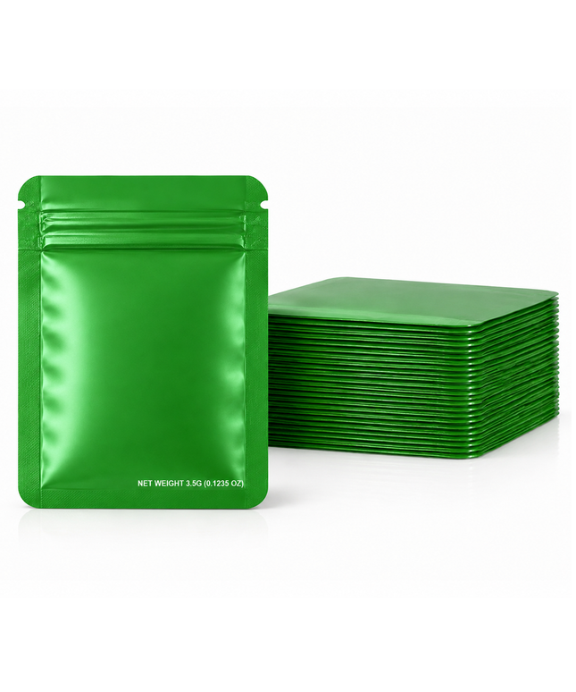 50 Pack – 3.5g Solid Color Mylar Bags Plain No Window - Metallic Forest Green