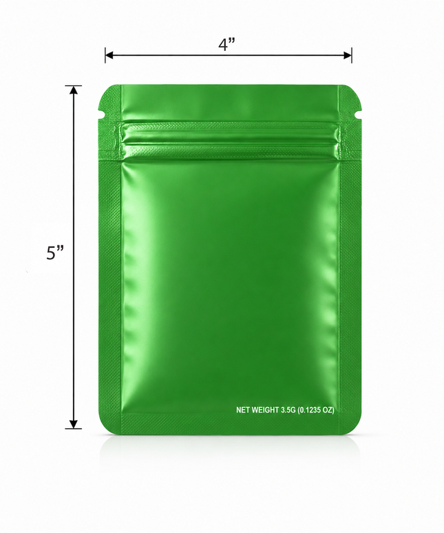 50 Pack – 3.5g Solid Color Mylar Bags Plain No Window - Metallic Forest Green