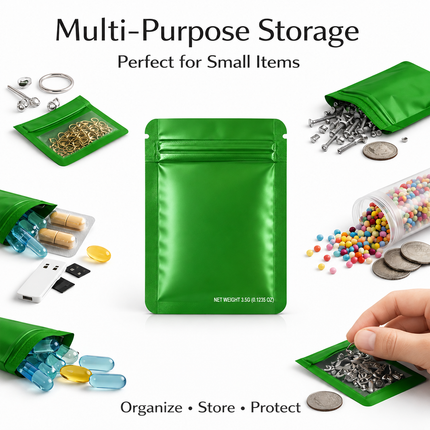 50 Pack – 3.5g Solid Color Mylar Bags Plain No Window - Metallic Forest Green