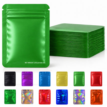 50 Pack – 3.5g Solid Color Mylar Bags Plain No Window - Metallic Forest Green