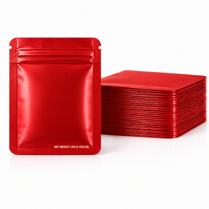 50 Pack – 3.5g Solid Color Mylar Bags Plain No Window - Metallic Red