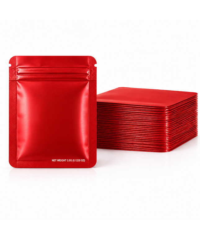 50 Pack – 3.5g Solid Color Mylar Bags Plain No Window - Metallic Red