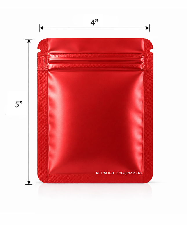 50 Pack – 3.5g Solid Color Mylar Bags Plain No Window - Metallic Red