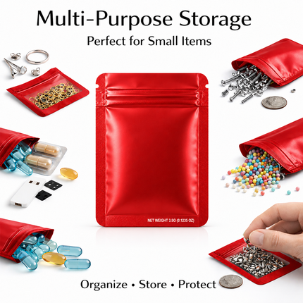 50 Pack – 3.5g Solid Color Mylar Bags Plain No Window - Metallic Red