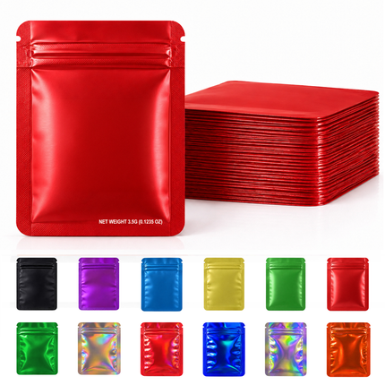 50 Pack – 3.5g Solid Color Mylar Bags Plain No Window - Metallic Red