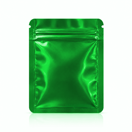 50 Pack – 3.5g Solid Color Mylar Bags Plain No Window - Metallic Glossy Green