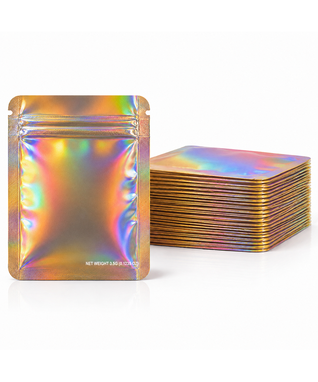 50 Pack – 3.5g Solid Color Mylar Bags Plain No Window - Metallic Holographic