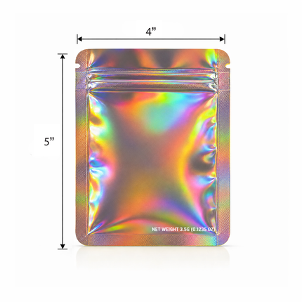 50 Pack – 3.5g Solid Color Mylar Bags Plain No Window - Metallic Holographic