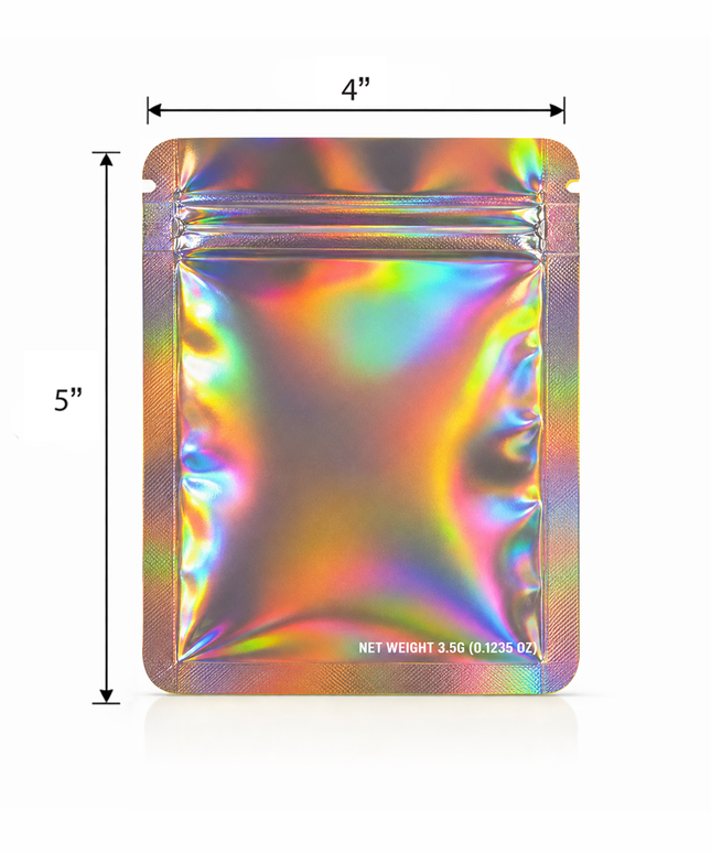 50 Pack – 3.5g Solid Color Mylar Bags Plain No Window - Metallic Holographic