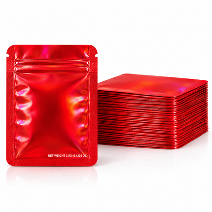 50 Pack 3.5g Solid Color Mylar Bags – Plain No Window Glossy Red