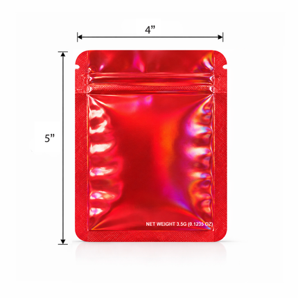 50 Pack – 3.5g Solid Color Mylar Bags Plain No Window - Metallic Hot Red