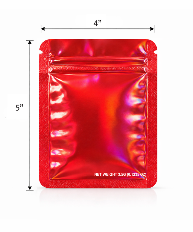 50 Pack – 3.5g Solid Color Mylar Bags Plain No Window - Metallic Hot Red