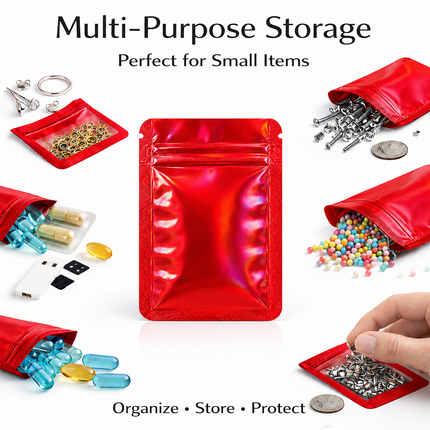 50 Pack – 3.5g Solid Color Mylar Bags Plain No Window - Metallic Hot Red