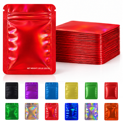 50 Pack – 3.5g Solid Color Mylar Bags Plain No Window - Metallic Hot Red