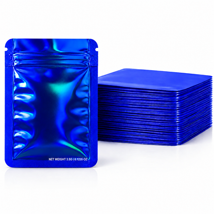 50 Pack – 3.5g Solid Color Mylar Bags Plain No Window - Metallic Royal Blue
