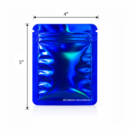 50 Pack – 3.5g Solid Color Mylar Bags Plain No Window - Metallic Royal Blue