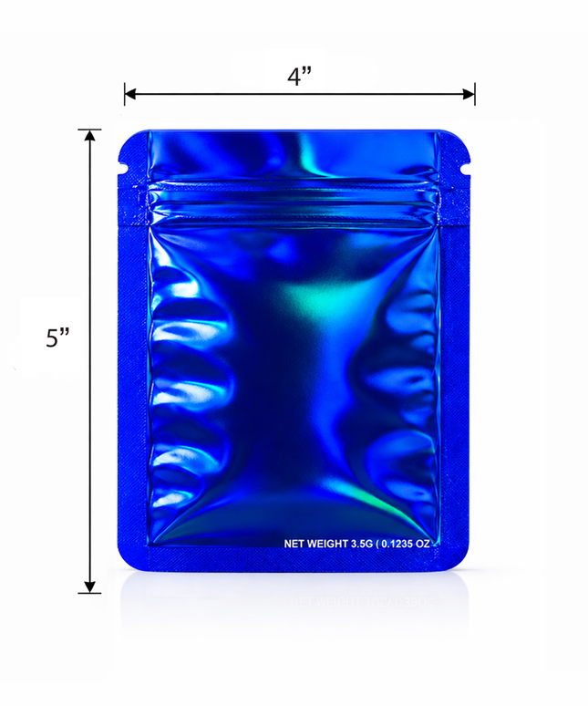 50 Pack – 3.5g Solid Color Mylar Bags Plain No Window - Metallic Royal Blue