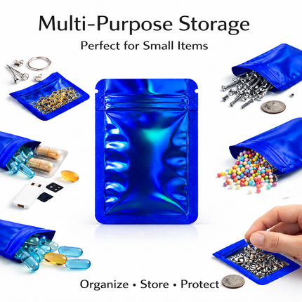 50 Pack – 3.5g Solid Color Mylar Bags Plain No Window - Metallic Royal Blue