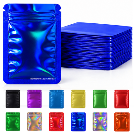 50 Pack – 3.5g Solid Color Mylar Bags Plain No Window - Metallic Royal Blue