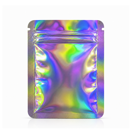 50 Pack – 3.5g Solid Color Mylar Bags Plain No Window - Metallic Rainbow Holographic