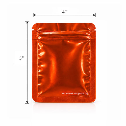 50 Pack – 3.5g Solid Color Mylar Bags Plain No Window - Metallic Orange
